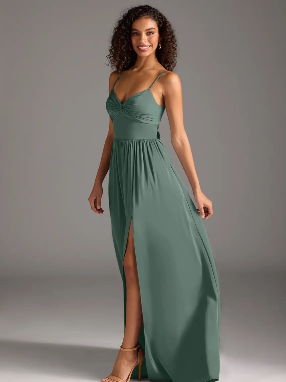 Azazie Sage Green Backless Bow Maxi Dress - Picture 4 of 6